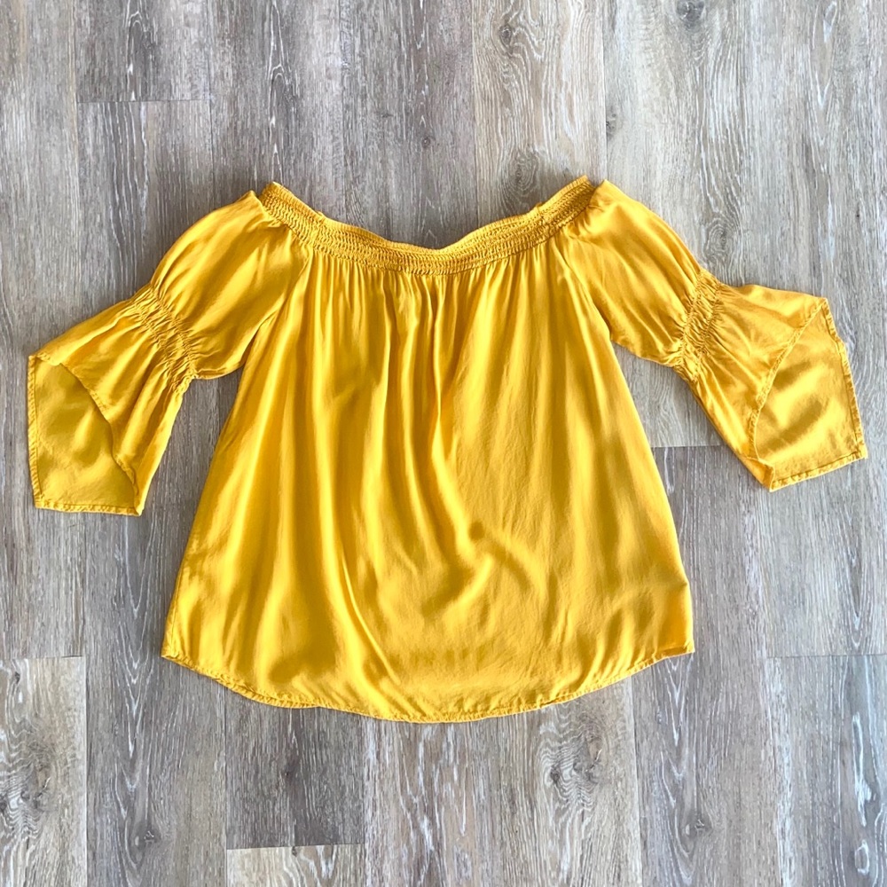 Express Yellow Off The shoulder Bell Sleeve Top